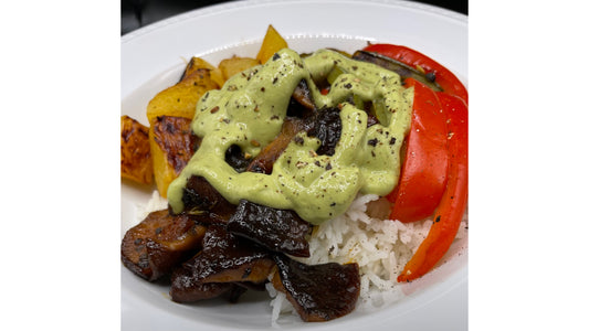 Marinated Mushroom Bowls with Fresh Avocado-Herb Sauce